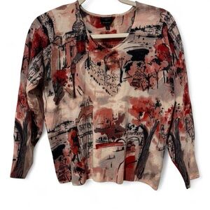 Wool artsy abstract scenic street print Talbots sweater XLP